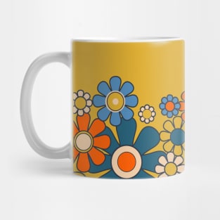 Retro Garden Flower Cuff Groovy Vintage Floral Mustard Yellow Blue Orange Mug